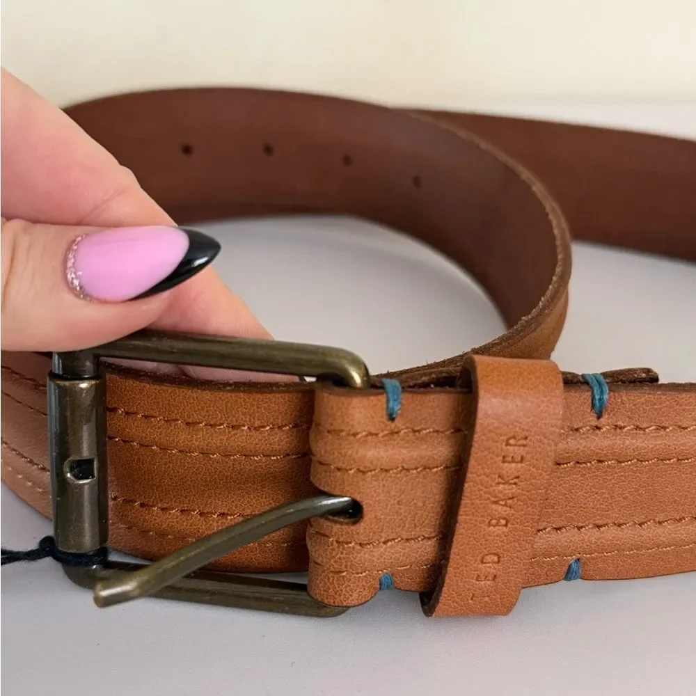 Ted Baker London 'SUMTIME' Men's Size 36 Piped Stitch Tan Leather Hip Belt